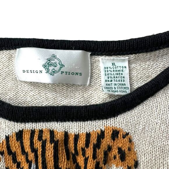 Design Options Safari Animal Knit Sweater XL Giraffe Zebra Elephant Short Sleeve - Picture 3 of 7
